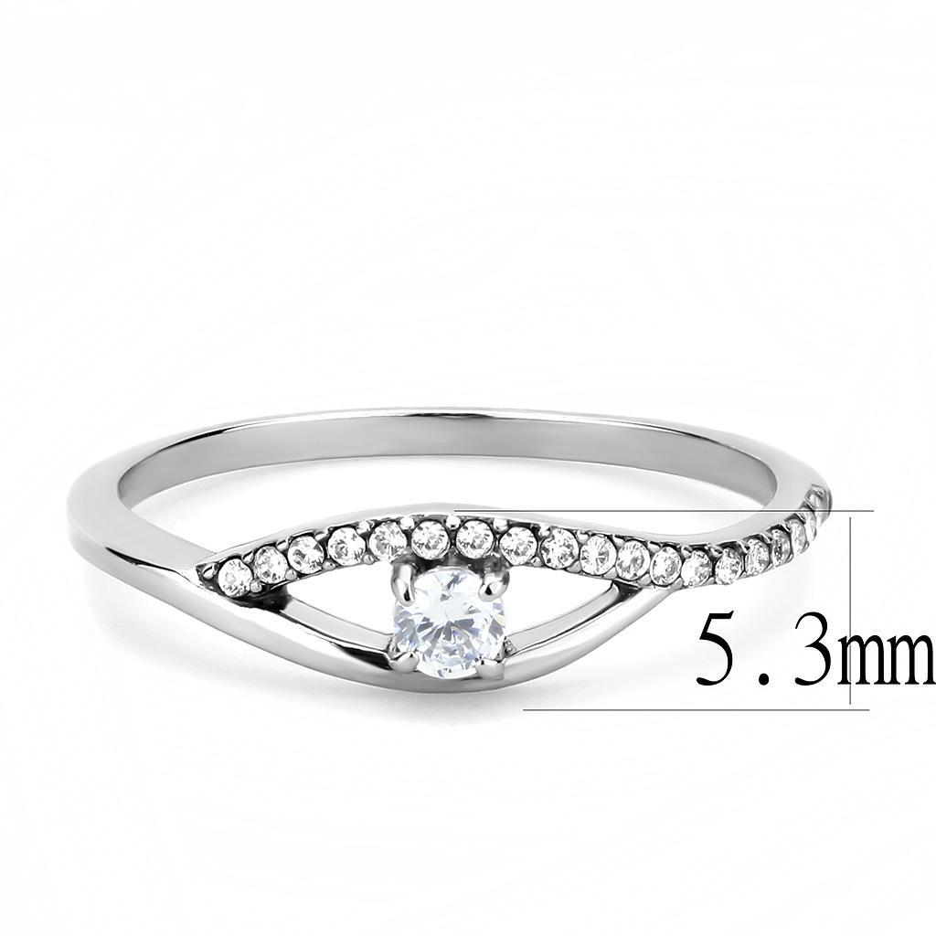 DA108 - High polished (no plating) Stainless Steel Ring with AAA Grade CZ  in Clear - Joyeria Lady