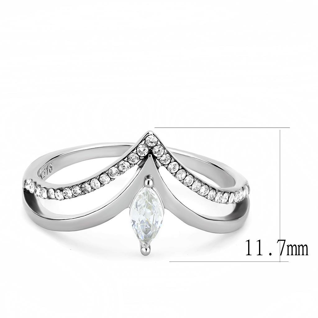 DA109 - High polished (no plating) Stainless Steel Ring with AAA Grade CZ  in Clear - Joyeria Lady