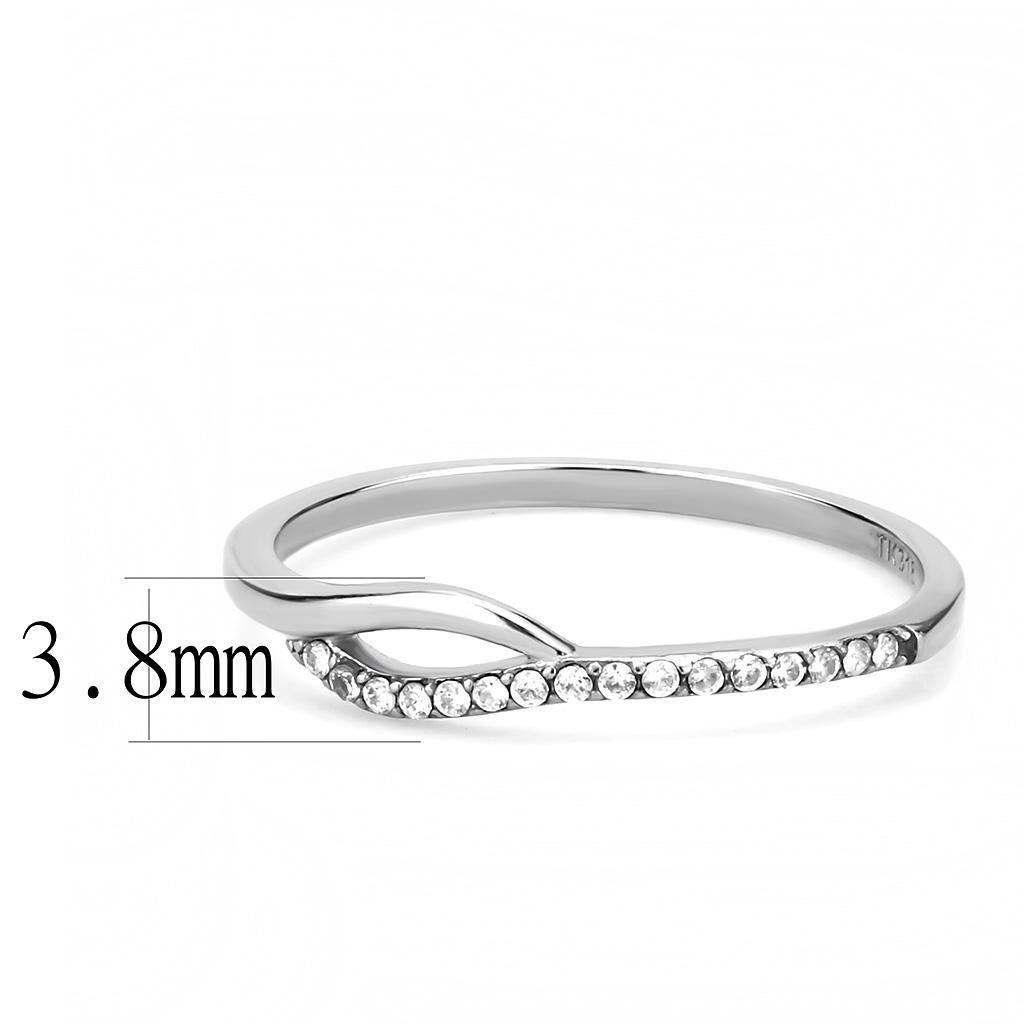 DA113 - High polished (no plating) Stainless Steel Ring with AAA Grade CZ  in Clear - Joyeria Lady