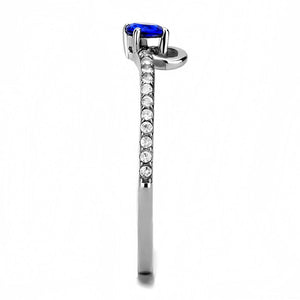 DA114 - High polished (no plating) Stainless Steel Ring with AAA Grade CZ  in London Blue