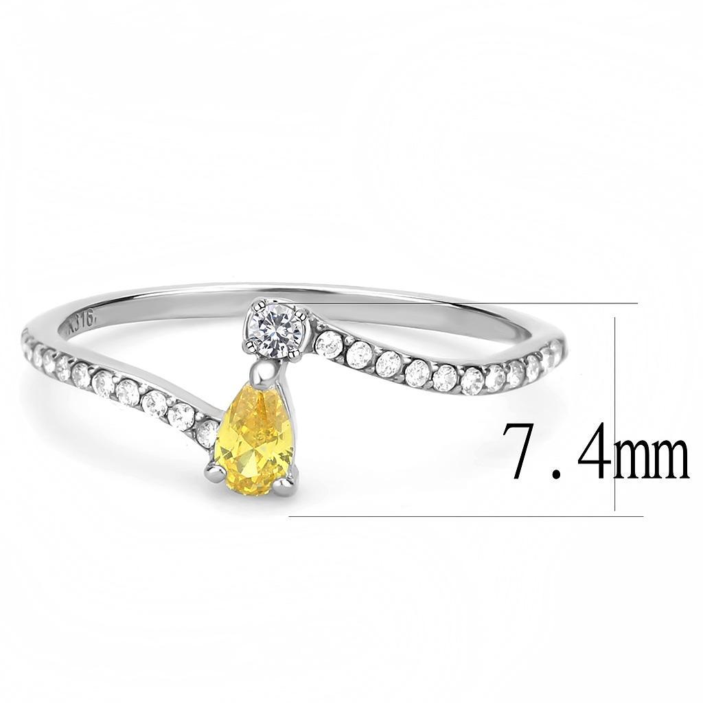 DA115 - High polished (no plating) Stainless Steel Ring with AAA Grade CZ  in Topaz - Joyeria Lady