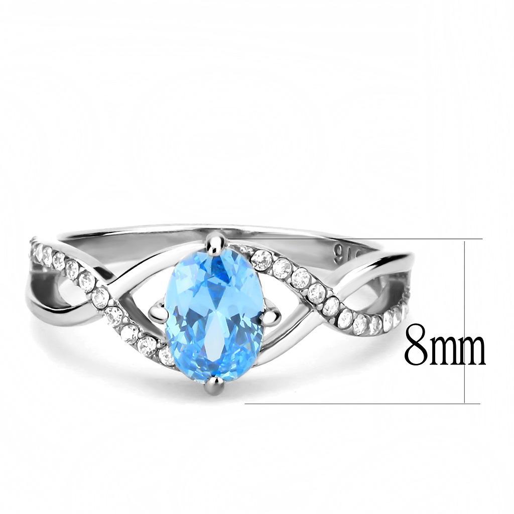 DA117 - High polished (no plating) Stainless Steel Ring with AAA Grade CZ  in Sea Blue - Joyeria Lady