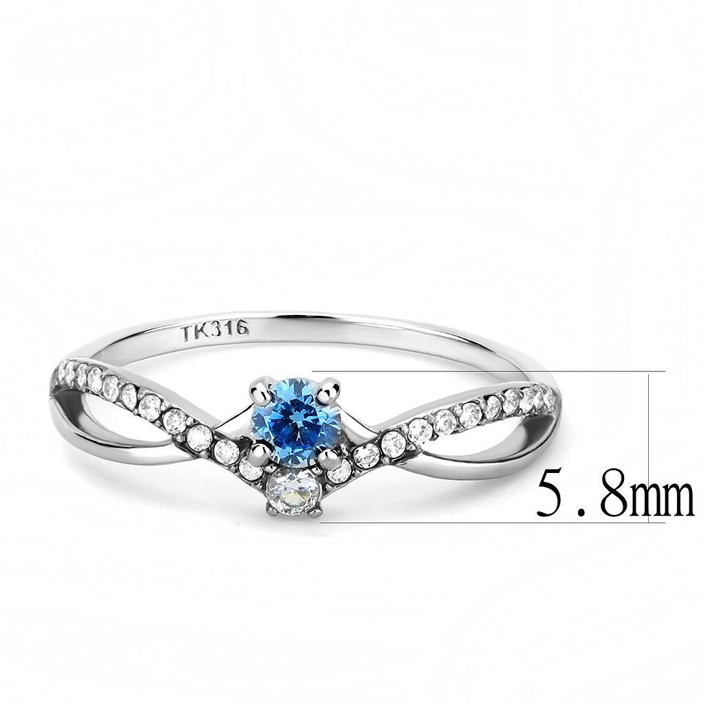 DA120 - High polished (no plating) Stainless Steel Ring with AAA Grade CZ  in Sea Blue - Joyeria Lady