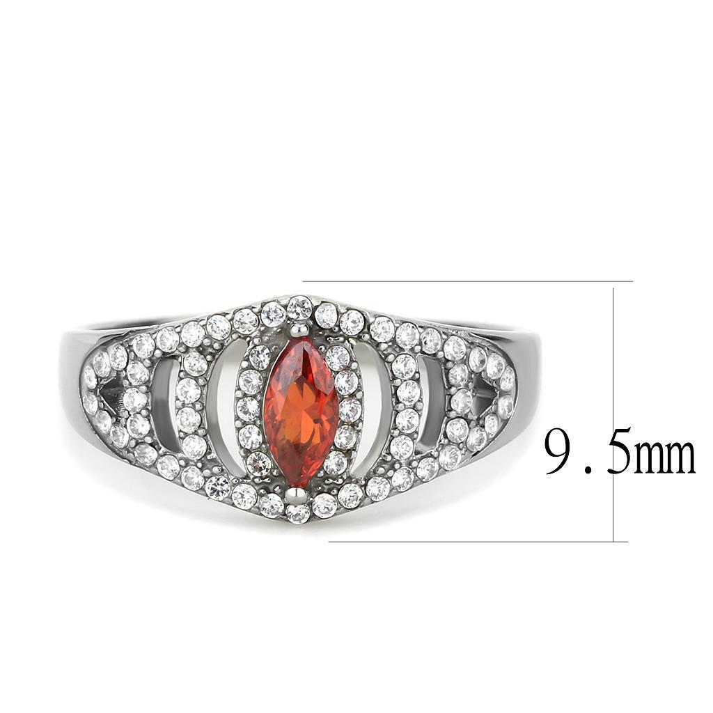 DA123 - High polished (no plating) Stainless Steel Ring with AAA Grade CZ  in Orange - Joyeria Lady