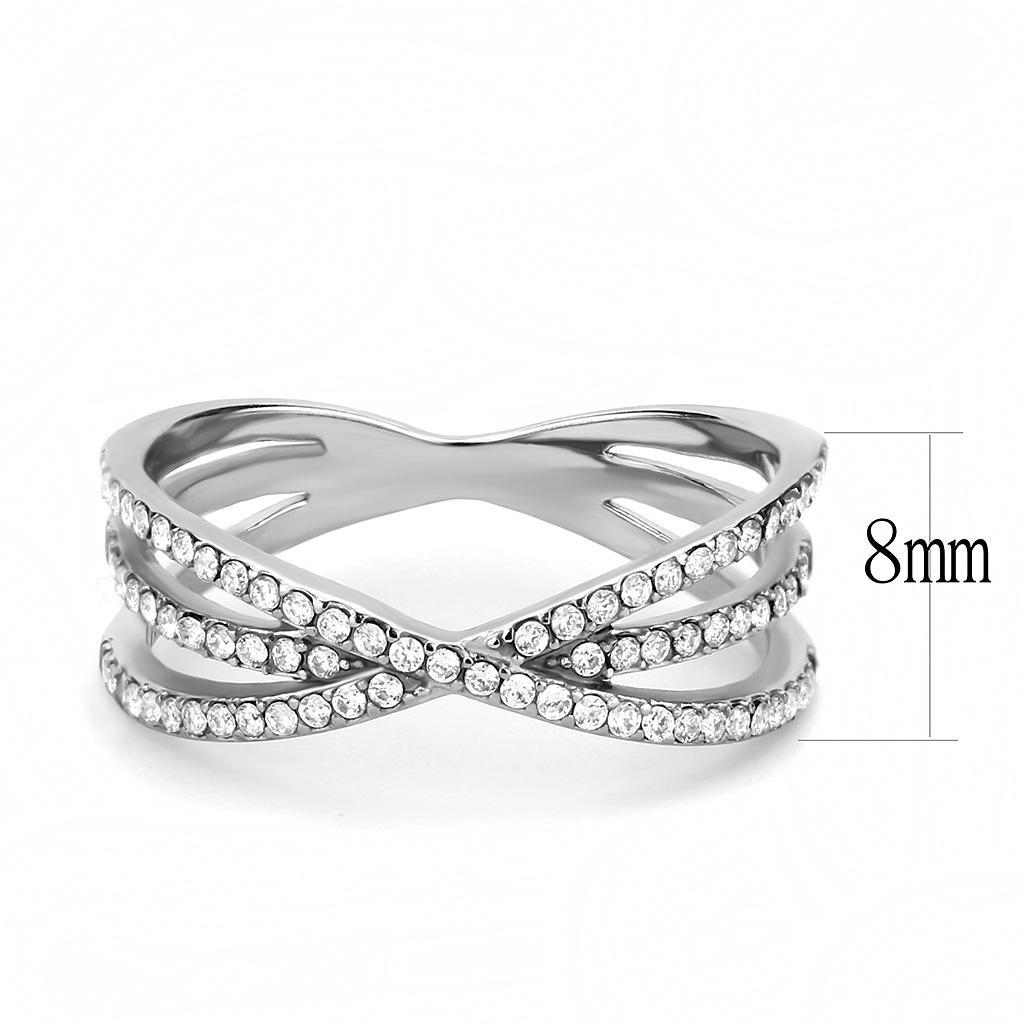 DA124 - High polished (no plating) Stainless Steel Ring with AAA Grade CZ  in Clear - Joyeria Lady