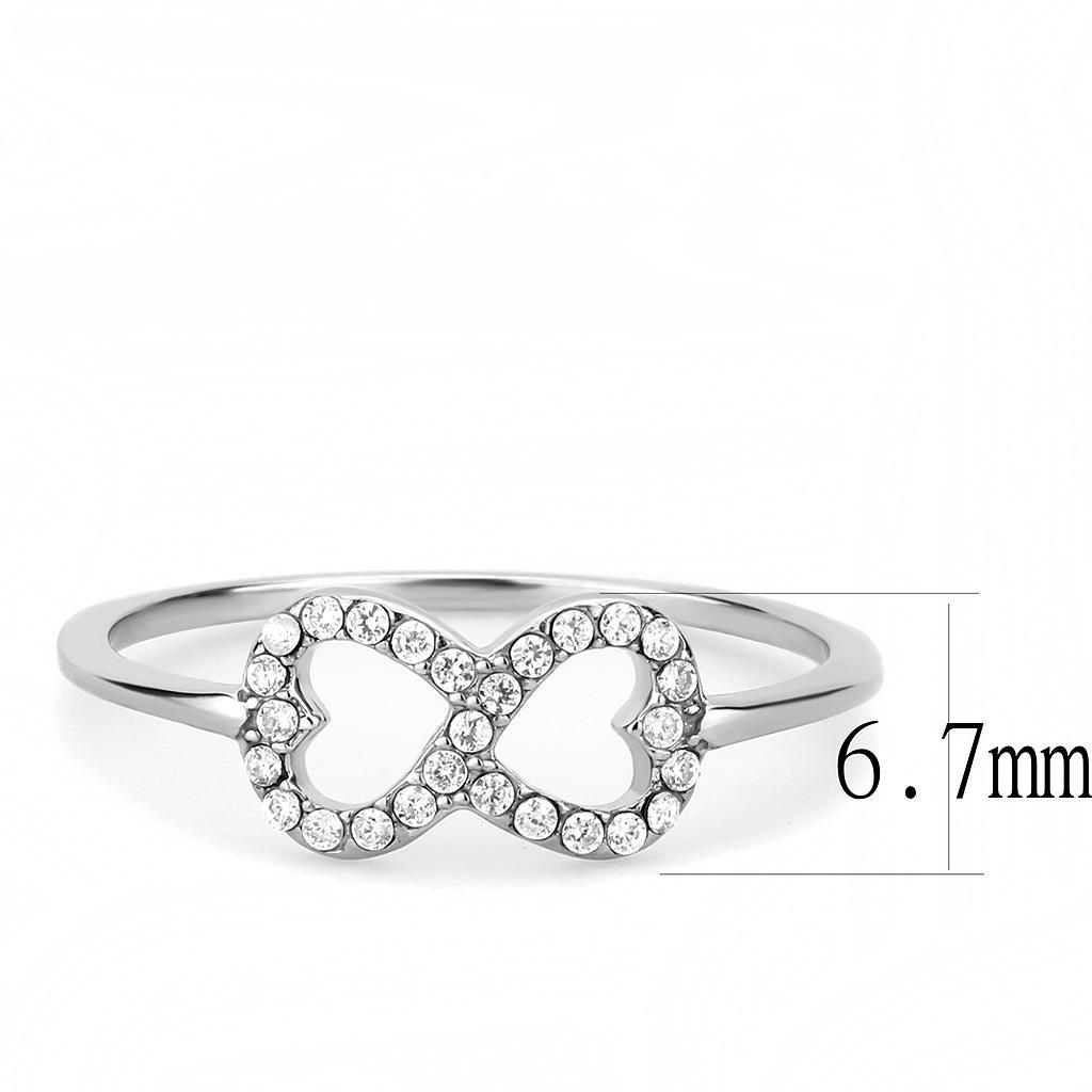 DA125 - High polished (no plating) Stainless Steel Ring with AAA Grade CZ  in Clear - Joyeria Lady