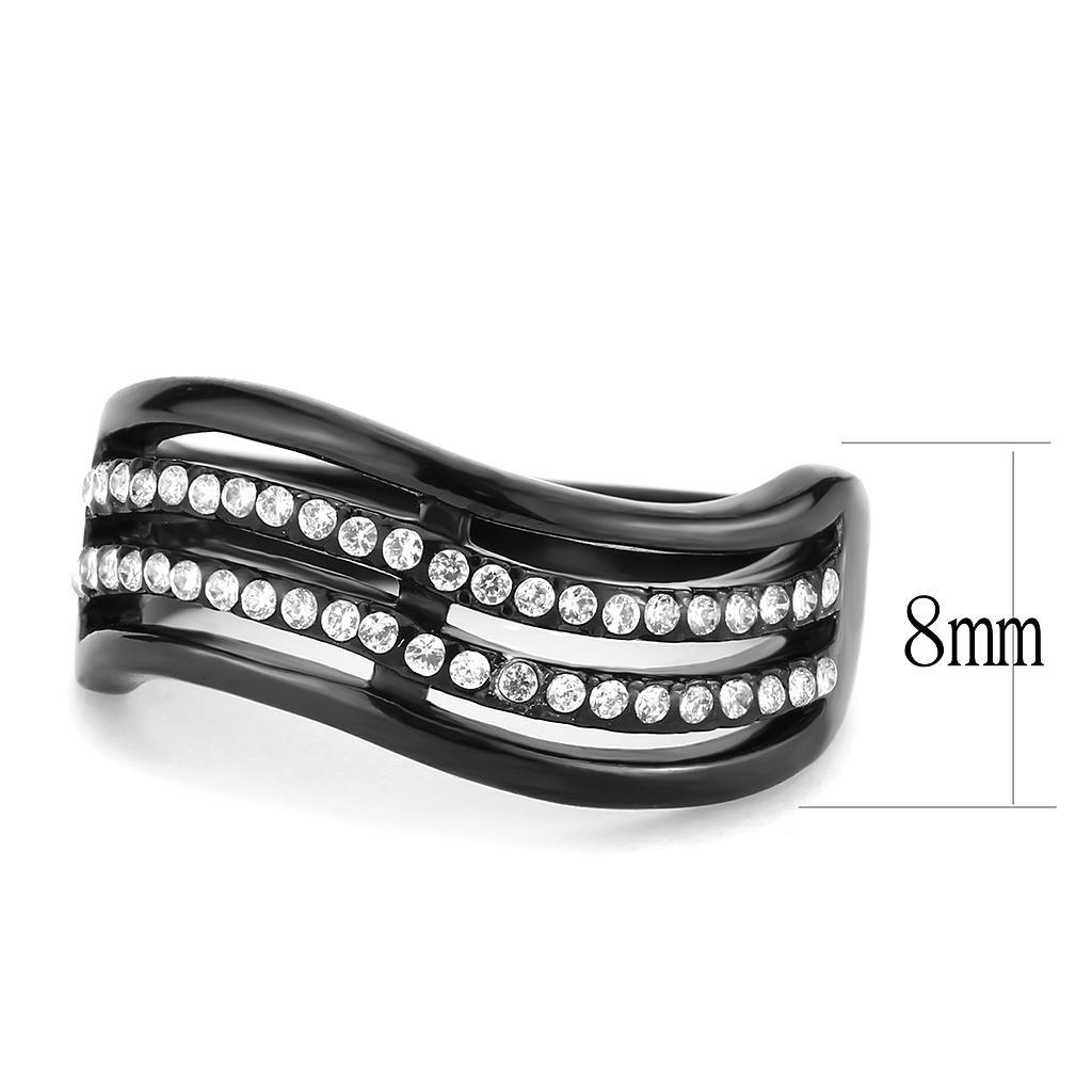 DA126 - IP Black(Ion Plating) Stainless Steel Ring with AAA Grade CZ  in Clear - Joyeria Lady