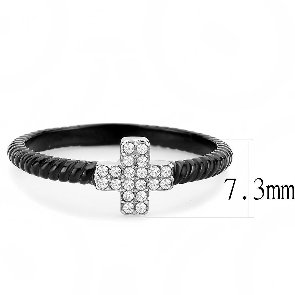 DA127 - Two-Tone IP Black (Ion Plating) Stainless Steel Ring with AAA Grade CZ  in Clear - Joyeria Lady