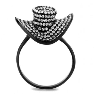 DA128 - IP Black(Ion Plating) Stainless Steel Ring with AAA Grade CZ  in Clear