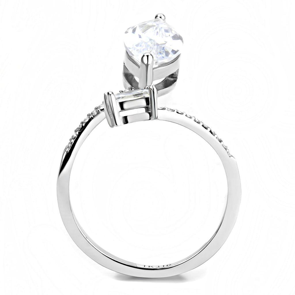DA129 - High polished (no plating) Stainless Steel Ring with AAA Grade CZ  in Clear - Joyeria Lady