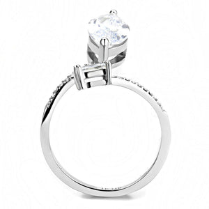 DA129 - High polished (no plating) Stainless Steel Ring with AAA Grade CZ  in Clear