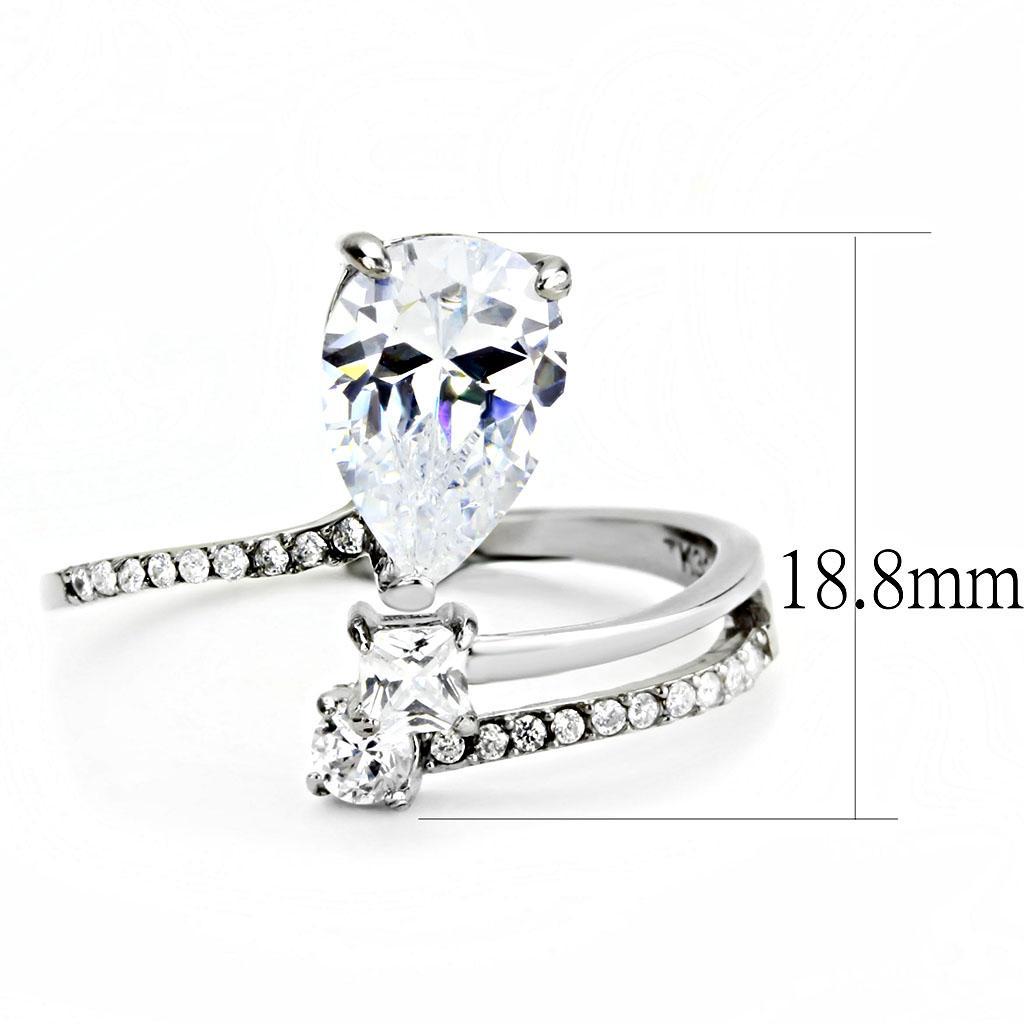 DA130 - High polished (no plating) Stainless Steel Ring with AAA Grade CZ  in Clear - Joyeria Lady