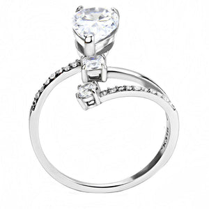 DA130 - High polished (no plating) Stainless Steel Ring with AAA Grade CZ  in Clear