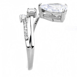 DA130 - High polished (no plating) Stainless Steel Ring with AAA Grade CZ  in Clear