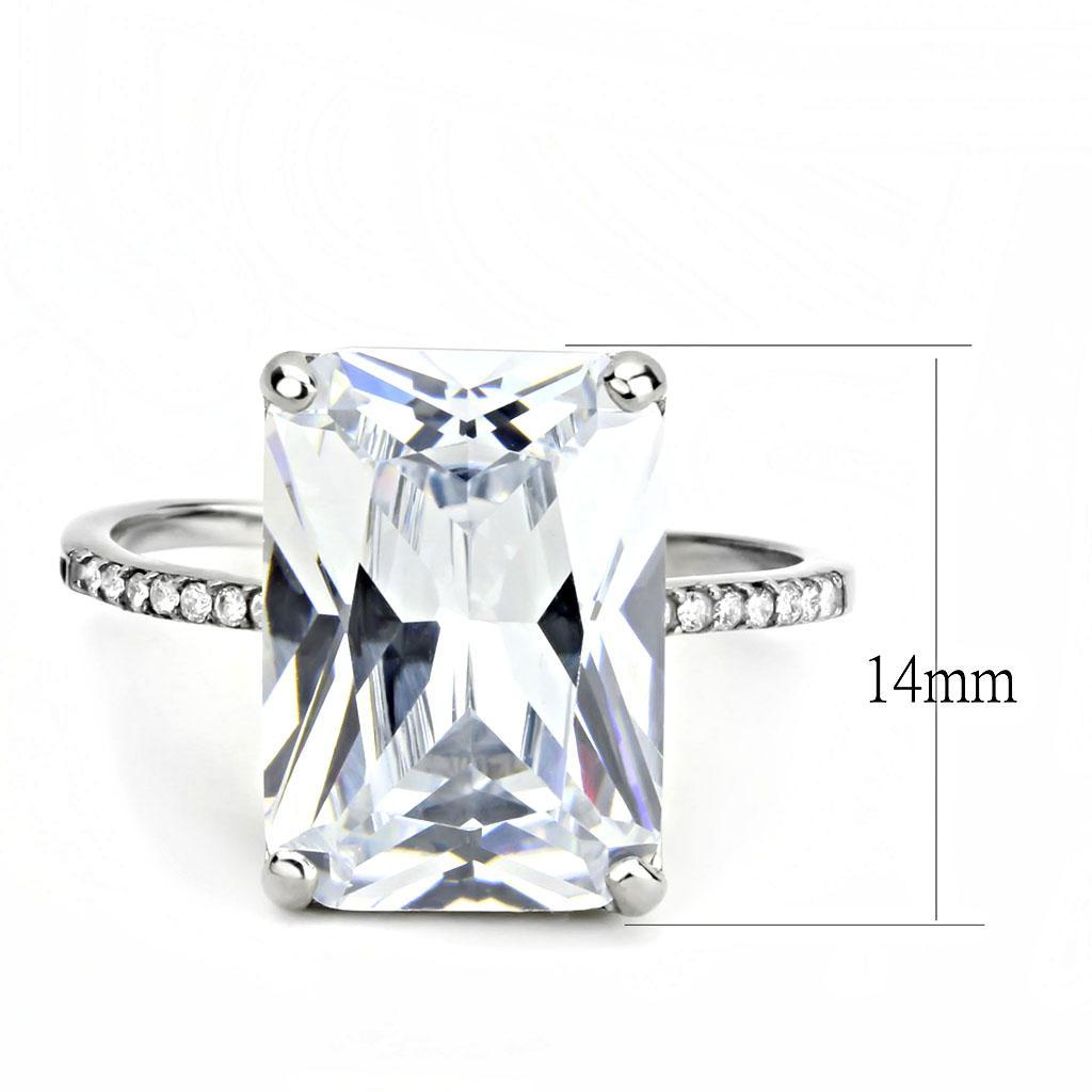 DA131 - High polished (no plating) Stainless Steel Ring with AAA Grade CZ  in Clear - Joyeria Lady