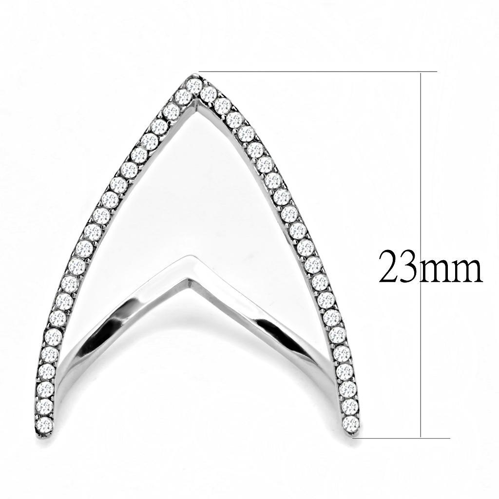 DA132 - High polished (no plating) Stainless Steel Ring with AAA Grade CZ  in Clear - Joyeria Lady