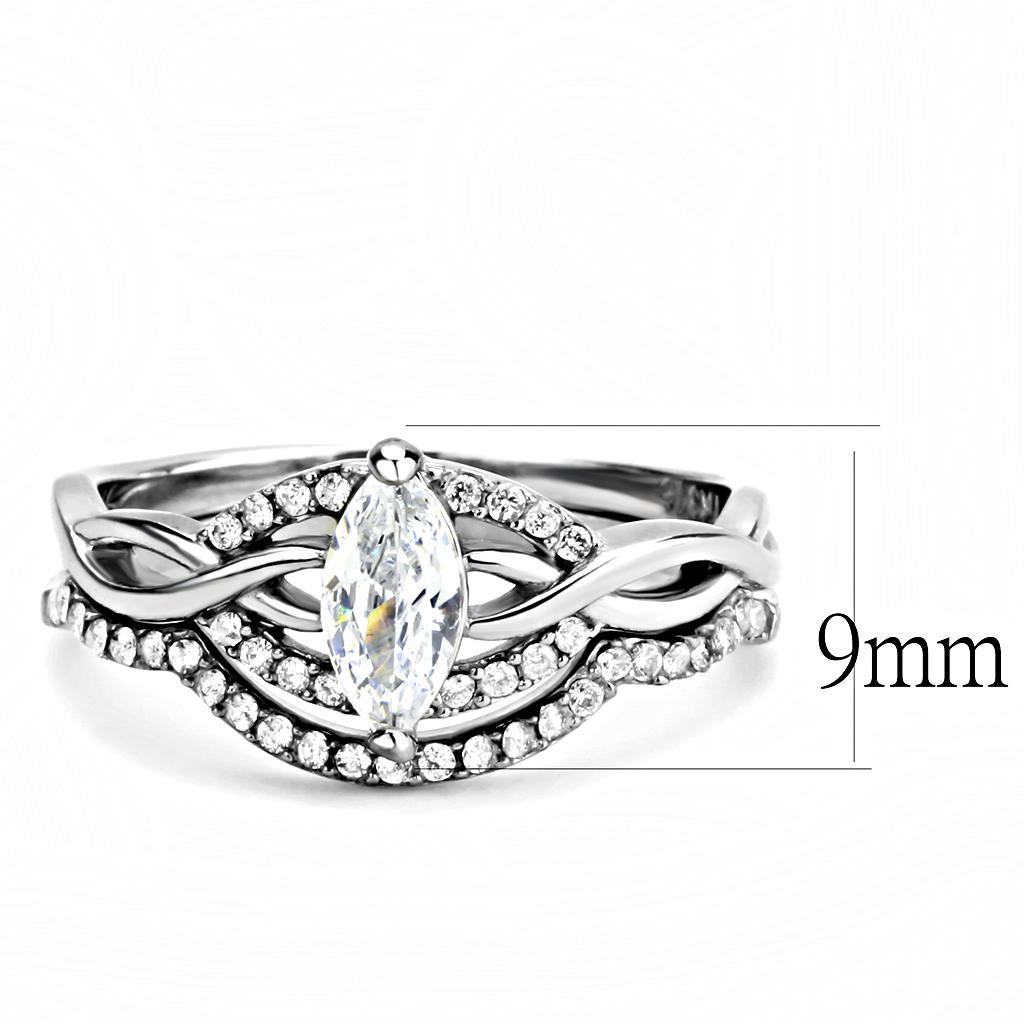 DA133 - High polished (no plating) Stainless Steel Ring with AAA Grade CZ  in Clear - Joyeria Lady
