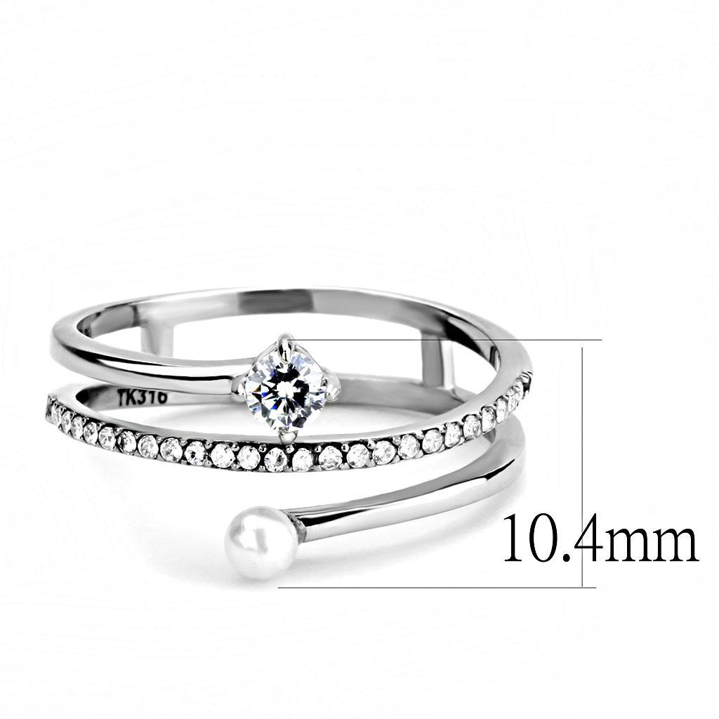 DA134 - High polished (no plating) Stainless Steel Ring with AAA Grade CZ  in Clear - Joyeria Lady