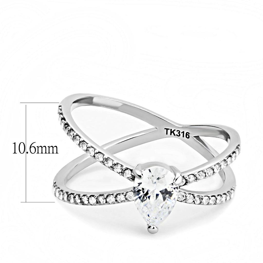 DA135 - High polished (no plating) Stainless Steel Ring with AAA Grade CZ  in Clear - Joyeria Lady