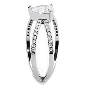 DA135 - High polished (no plating) Stainless Steel Ring with AAA Grade CZ  in Clear