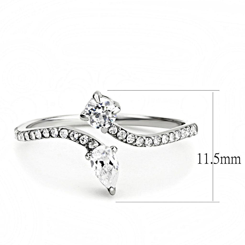 DA138 - High polished (no plating) Stainless Steel Ring with AAA Grade CZ  in Clear - Joyeria Lady