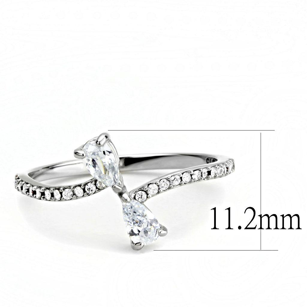 DA139 - High polished (no plating) Stainless Steel Ring with AAA Grade CZ  in Clear - Joyeria Lady