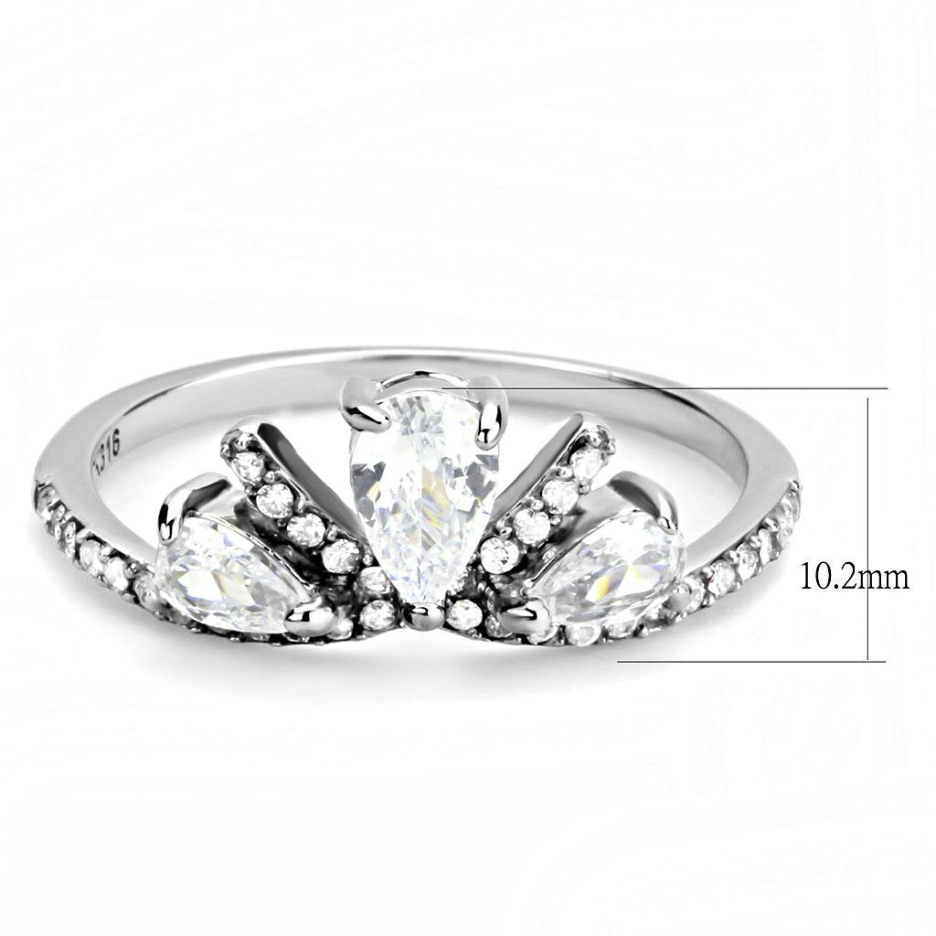 DA140 - High polished (no plating) Stainless Steel Ring with AAA Grade CZ  in Clear - Joyeria Lady