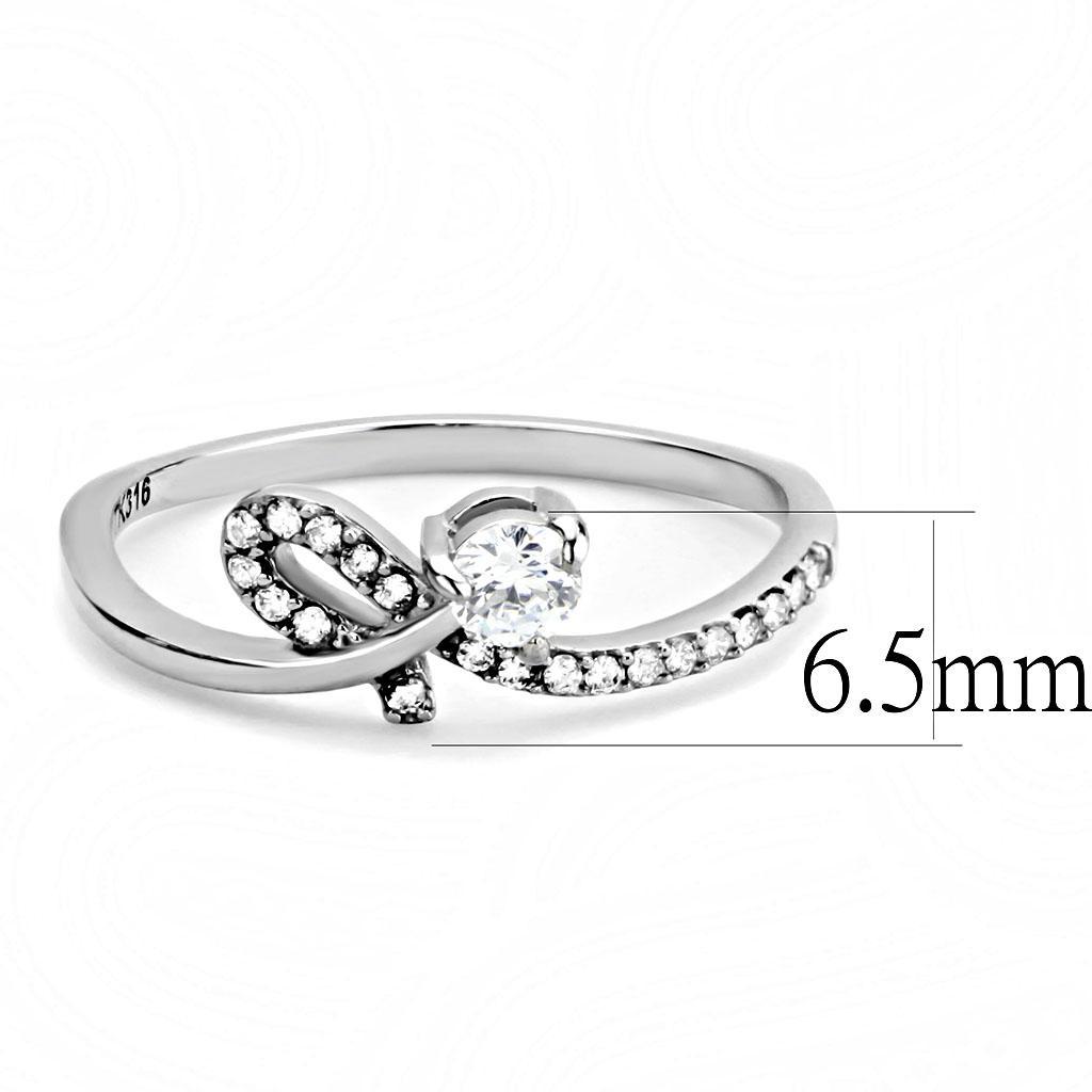 DA142 - High polished (no plating) Stainless Steel Ring with AAA Grade CZ  in Clear - Joyeria Lady