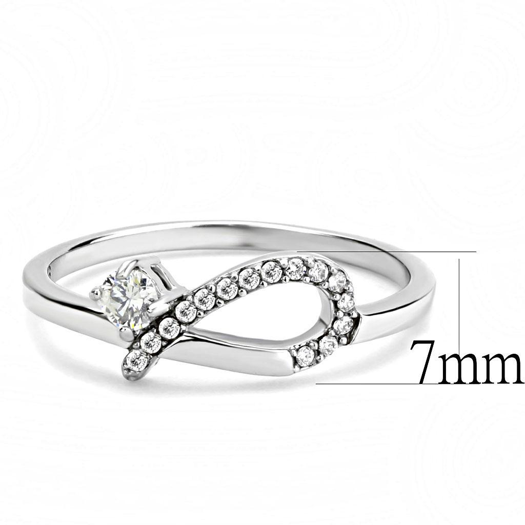 DA143 - High polished (no plating) Stainless Steel Ring with AAA Grade CZ  in Clear - Joyeria Lady