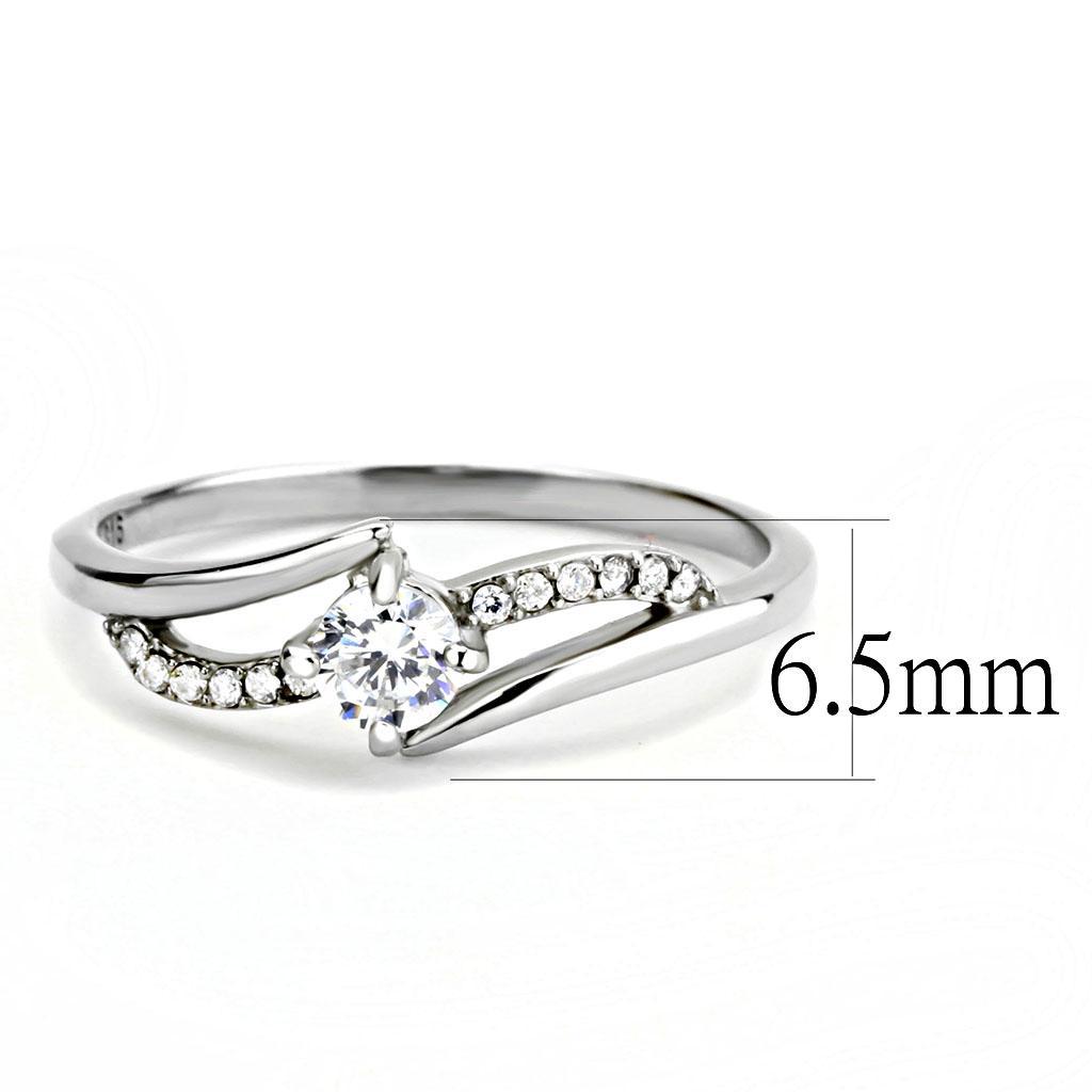 DA144 - High polished (no plating) Stainless Steel Ring with AAA Grade CZ  in Clear - Joyeria Lady