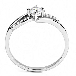 DA144 - High polished (no plating) Stainless Steel Ring with AAA Grade CZ  in Clear