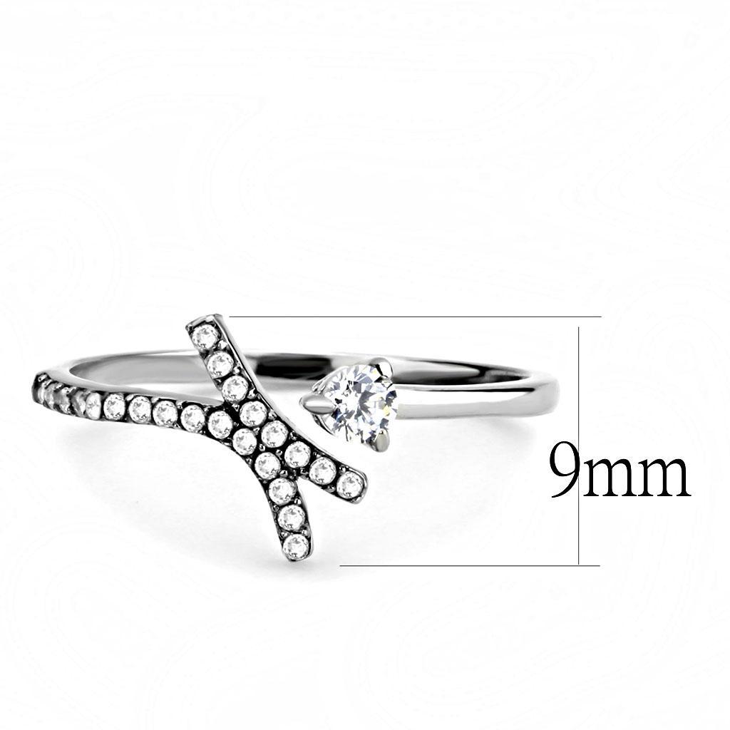 DA145 - High polished (no plating) Stainless Steel Ring with AAA Grade CZ  in Clear - Joyeria Lady
