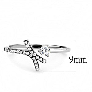DA145 - High polished (no plating) Stainless Steel Ring with AAA Grade CZ  in Clear