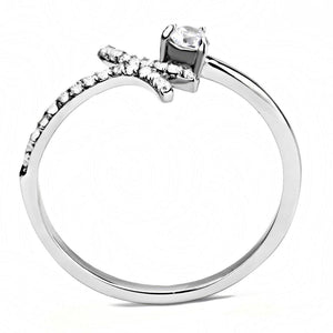 DA145 - High polished (no plating) Stainless Steel Ring with AAA Grade CZ  in Clear