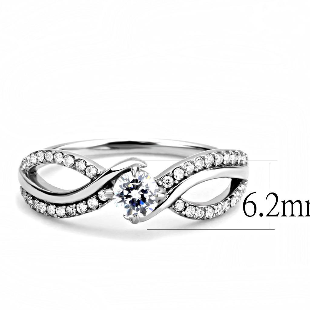 DA147 - High polished (no plating) Stainless Steel Ring with AAA Grade CZ  in Clear - Joyeria Lady