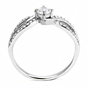 DA147 - High polished (no plating) Stainless Steel Ring with AAA Grade CZ  in Clear