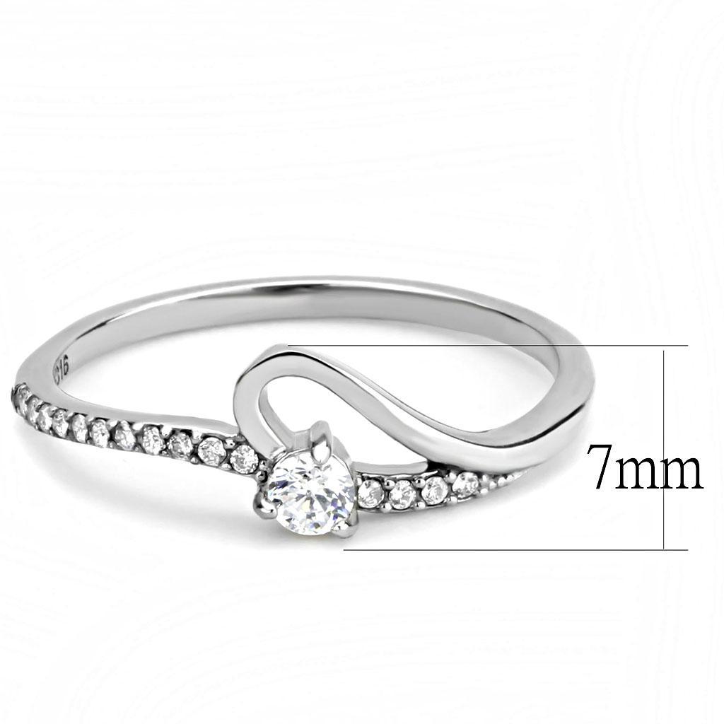 DA148 - High polished (no plating) Stainless Steel Ring with AAA Grade CZ  in Clear - Joyeria Lady