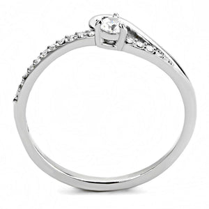 DA148 - High polished (no plating) Stainless Steel Ring with AAA Grade CZ  in Clear