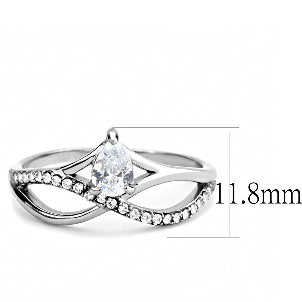 DA149 - High polished (no plating) Stainless Steel Ring with AAA Grade CZ  in Clear - Joyeria Lady