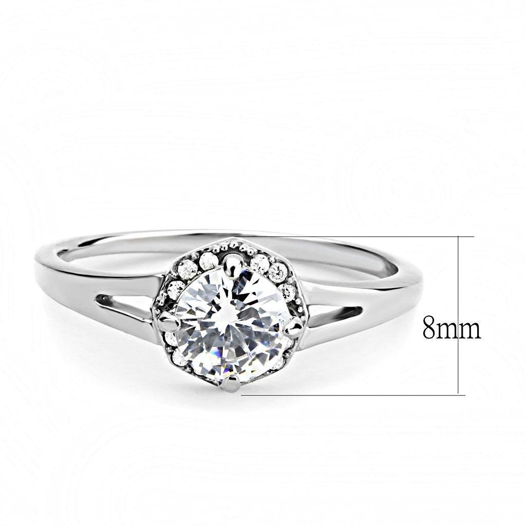 DA150 - High polished (no plating) Stainless Steel Ring with AAA Grade CZ  in Clear - Joyeria Lady