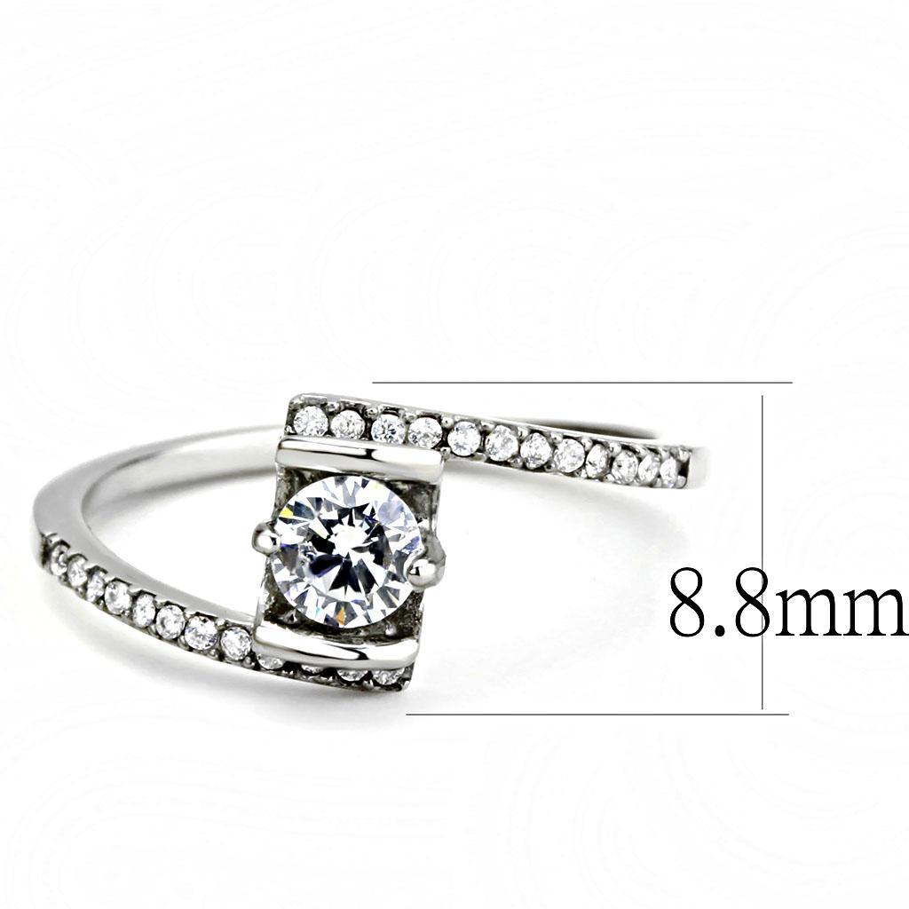 DA151 - High polished (no plating) Stainless Steel Ring with AAA Grade CZ  in Clear - Joyeria Lady