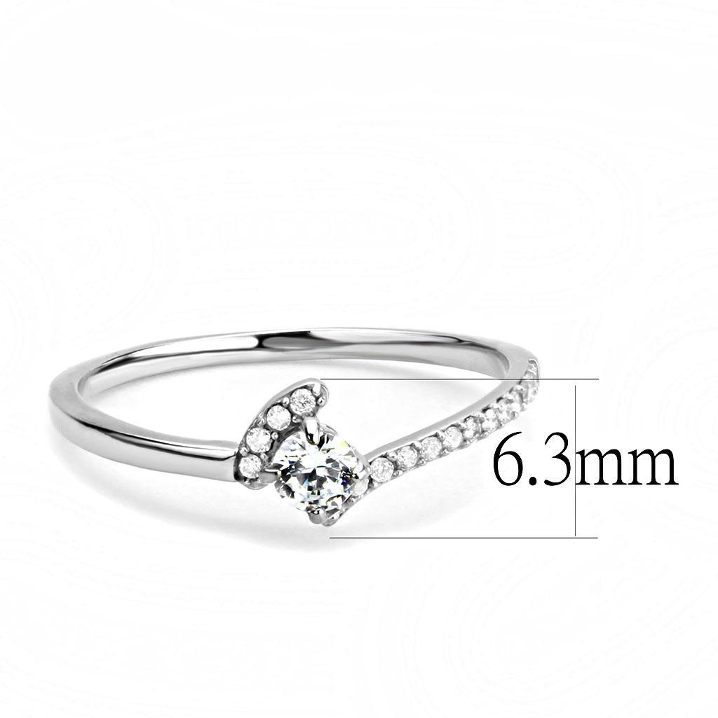 DA152 - High polished (no plating) Stainless Steel Ring with AAA Grade CZ  in Clear - Joyeria Lady