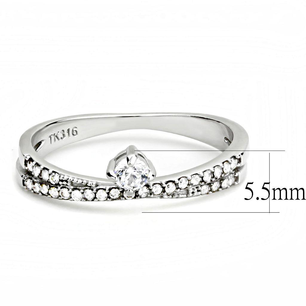 DA153 - High polished (no plating) Stainless Steel Ring with AAA Grade CZ  in Clear - Joyeria Lady