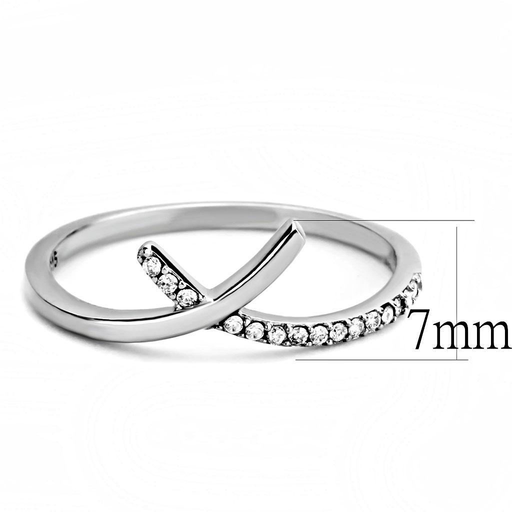 DA154 - High polished (no plating) Stainless Steel Ring with AAA Grade CZ  in Clear - Joyeria Lady