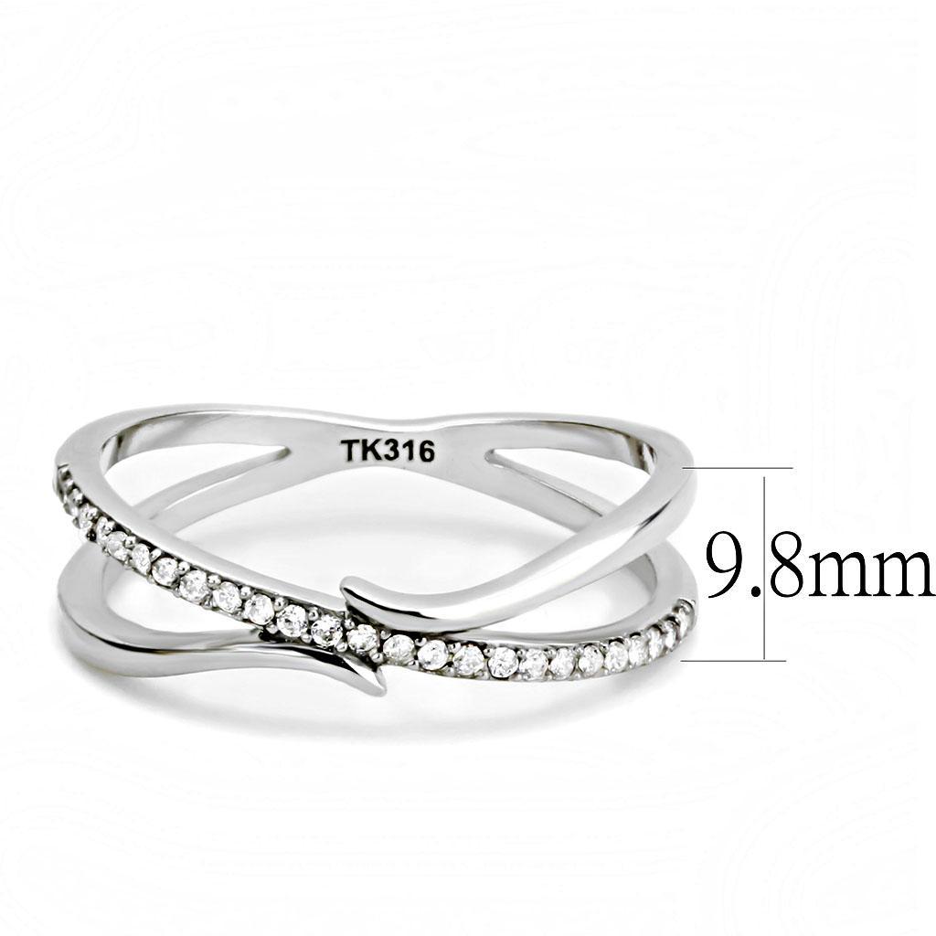 DA155 - High polished (no plating) Stainless Steel Ring with AAA Grade CZ  in Clear - Joyeria Lady