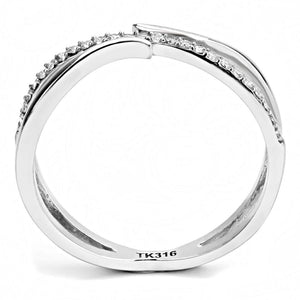 DA155 - High polished (no plating) Stainless Steel Ring with AAA Grade CZ  in Clear