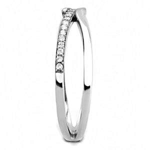 DA155 - High polished (no plating) Stainless Steel Ring with AAA Grade CZ  in Clear