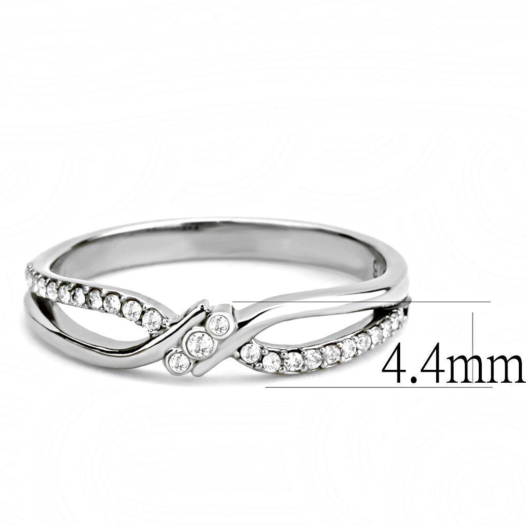 DA156 - High polished (no plating) Stainless Steel Ring with AAA Grade CZ  in Clear - Joyeria Lady