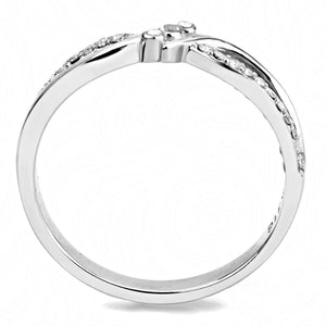 DA156 - High polished (no plating) Stainless Steel Ring with AAA Grade CZ  in Clear