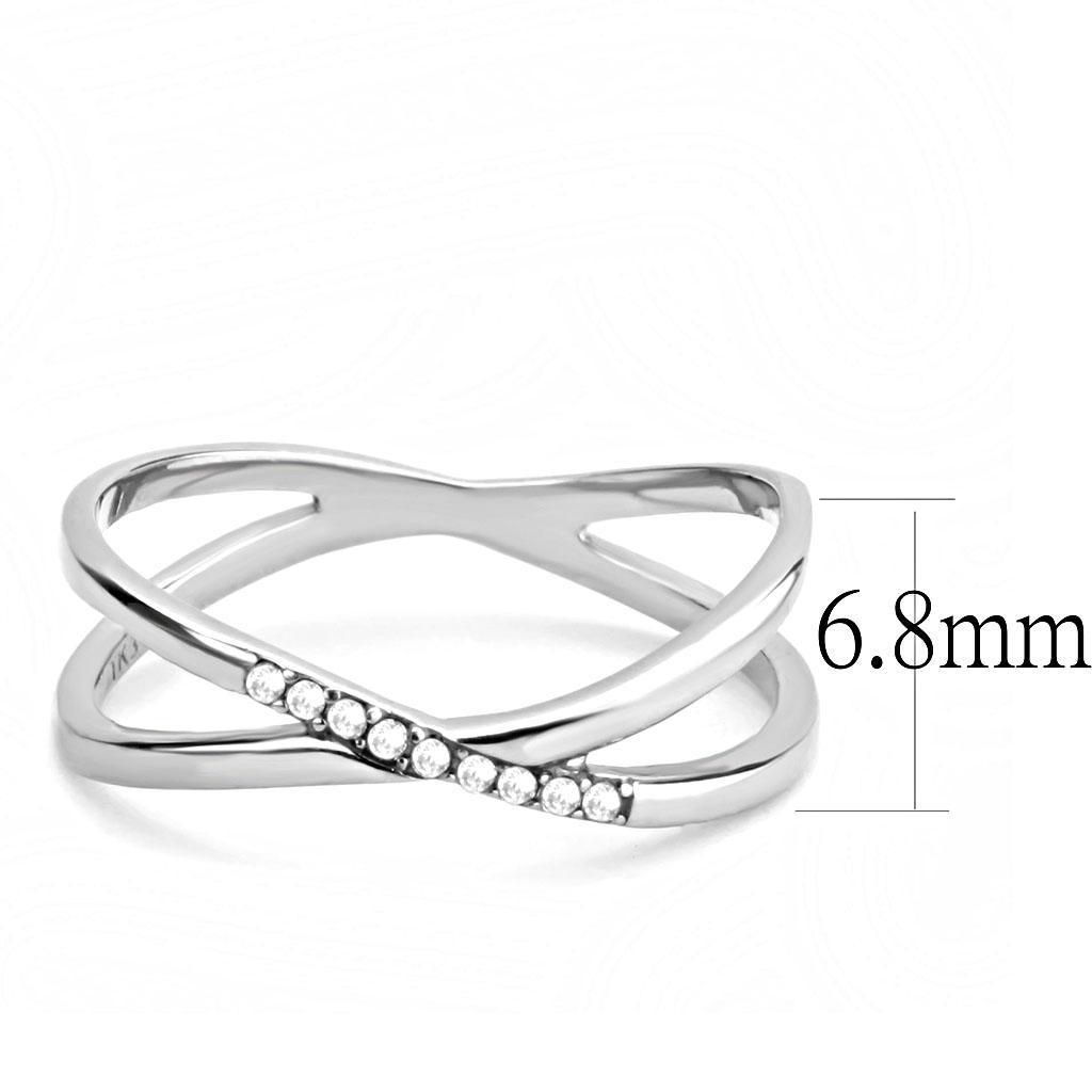 DA158 - High polished (no plating) Stainless Steel Ring with AAA Grade CZ  in Clear - Joyeria Lady